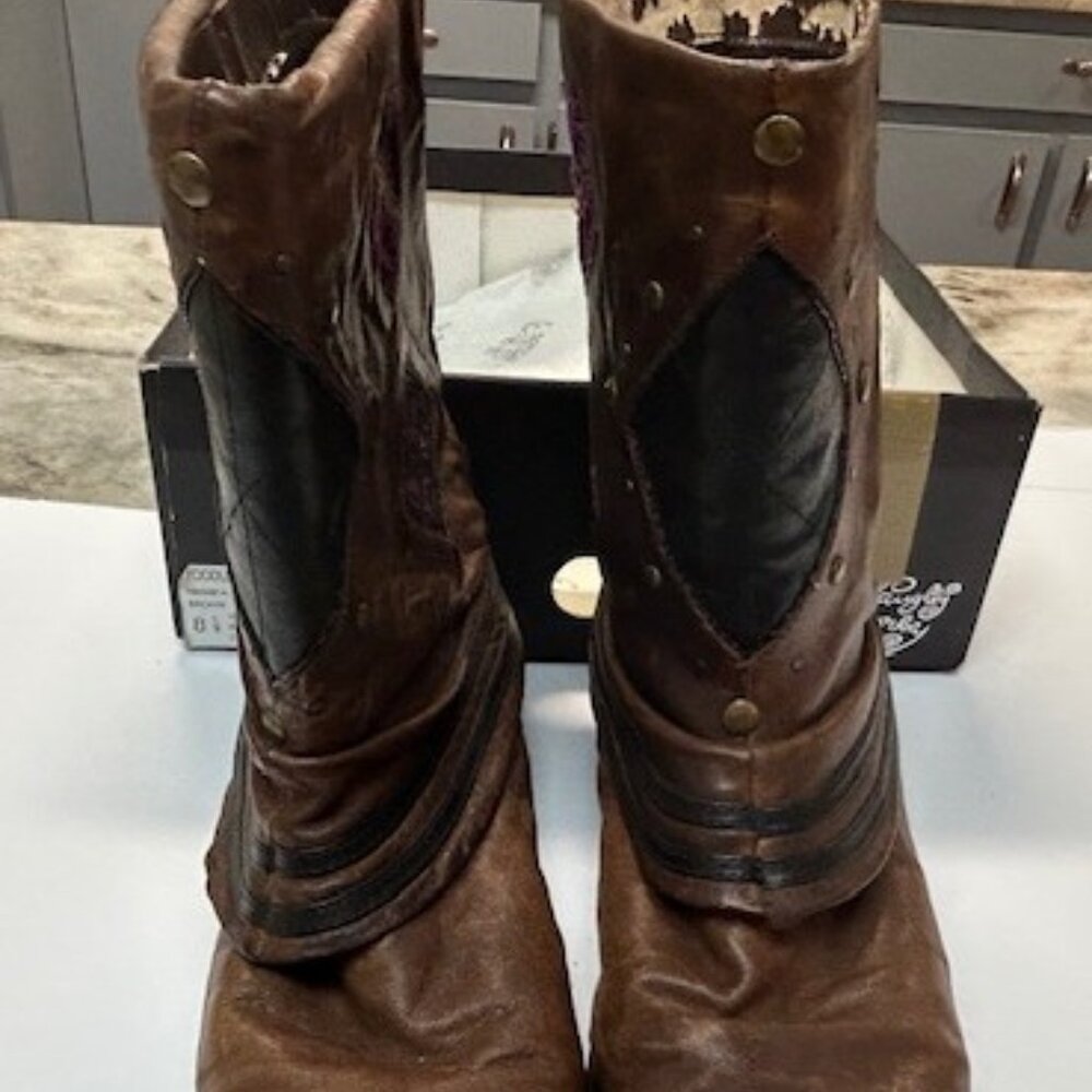 Naughty Monkey Vintage Brown Leather Patchwork Boots, size 8 1/2